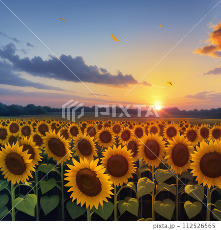 向日葵シリーズ（Ⅱ）夕日に輝くヒマワリ【AI生成画像】 112526565