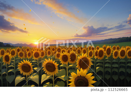 向日葵シリーズ（Ⅱ）夕日に輝くヒマワリ【AI生成画像】 112526665