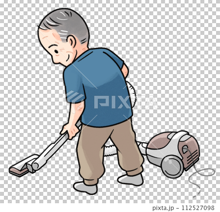 A senior male who puts a vacuum cleaner A senior male who puts a vacuum cleaner 112527098