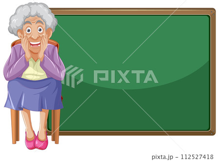 Excited Grandma by the Chalkboard Excited Grandma by the Chalkboard 112527418