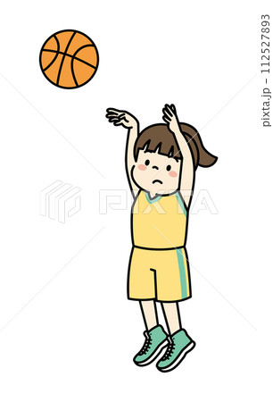 バスケットボールの試合でシュートをする女の子のイラスト 112527893