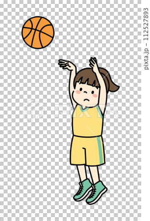 バスケットボールの試合でシュートをする女の子のイラスト 112527893