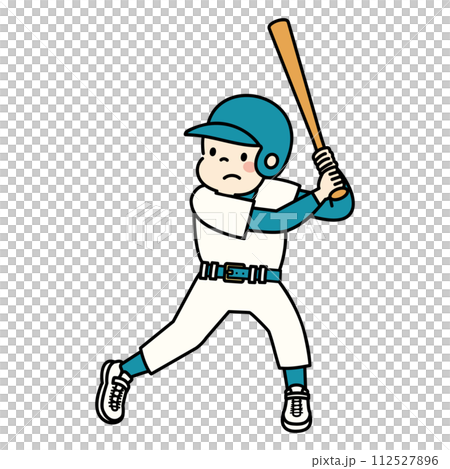 Illustration of a child playing baseball, batter 112527896