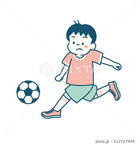 サッカーの試合でドリブルをする男の子のイラスト シンプル サッカーの試合でドリブルをする男の子のイラスト シンプル 112527949