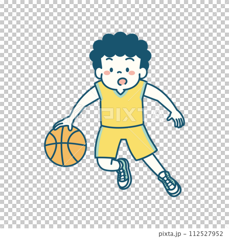 Simple illustration of a boy dribbling in a basketball game 112527952
