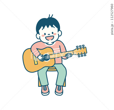 ギターを弾く子どものイラスト　シンプル 112527960