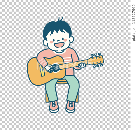 一個孩子彈吉他的簡單插圖 112527960