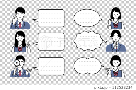 帶有易於使用的泡泡!男女學生上半身/姿勢插畫集 帶有易於使用的泡泡!男女學生上半身/姿勢插畫集 112528234