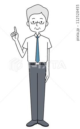 指差し　スーツのシニア男性 112528455