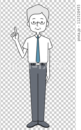 指差し　スーツのシニア男性 112528455