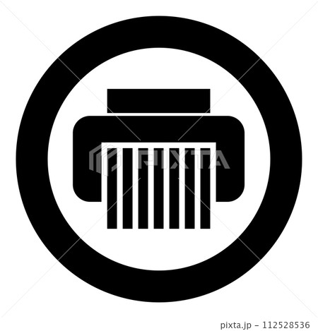 Paper shredder confidential paper grinder document office tools icon in circle round black color vector illustration image solid outline style 112528536