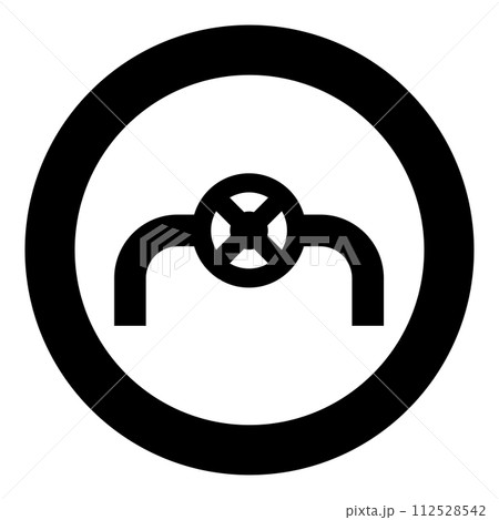 Pipe with valve pipeline with fitting tap flow control industry system icon in circle round black color vector illustration image solid outline style 112528542