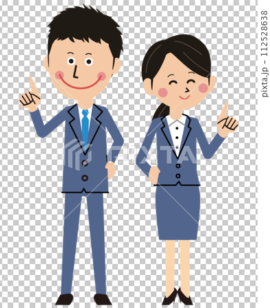 Pop young men and women in suits pointing and winking 112528638