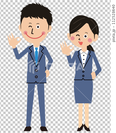 Pop young men and women in suits OK wink 112528640