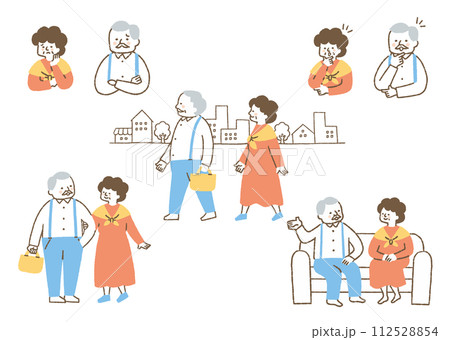 お爺さんとお婆さんの日常のセット_色 お爺さんとお婆さんの日常のセット_色 112528854