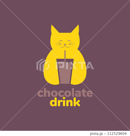 animal pets cat drink chocolate mascot modern logo design vector animal pets cat drink chocolate mascot modern logo design vector 112529604