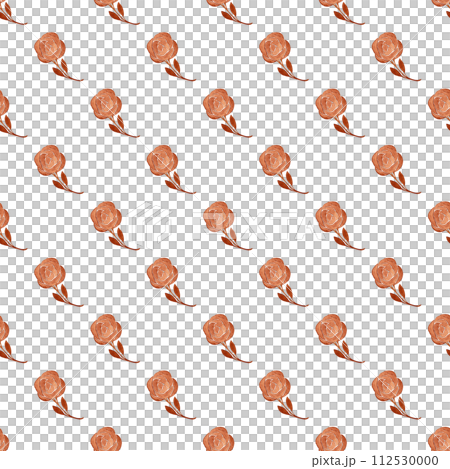 Abstract rose on a stem with a pair of leaves. Burnt umber color. Watercolor floral seamless pattern 112530000
