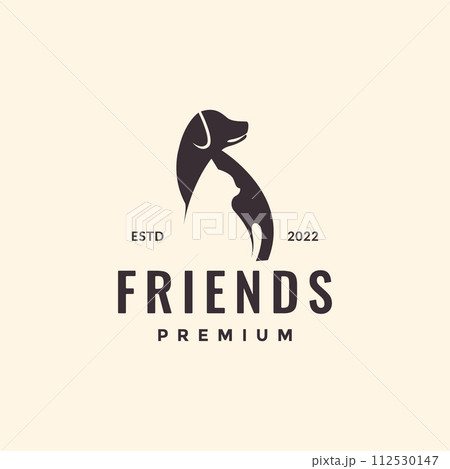 animal pets dog cat friends hipster vintage logo design vector 112530147