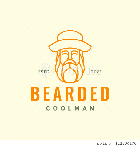 fashion style hairstyle hat circle bushy beard cool man old face smile line art mascot logo design vector 112530170
