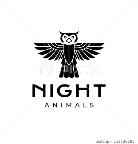flying bird nocturnal freedom horned owl modern geometric black logo design vector 112530185