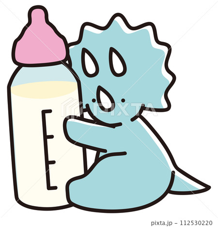 哺乳瓶を抱えるベビートリケラトプスのイラスト 112530220