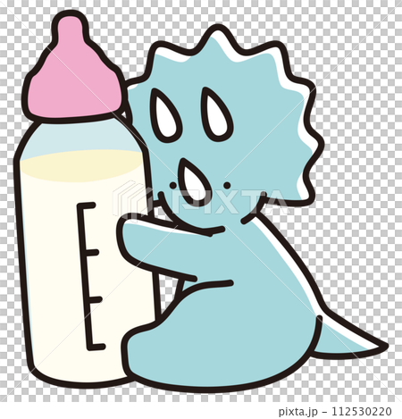 哺乳瓶を抱えるベビートリケラトプスのイラスト 112530220