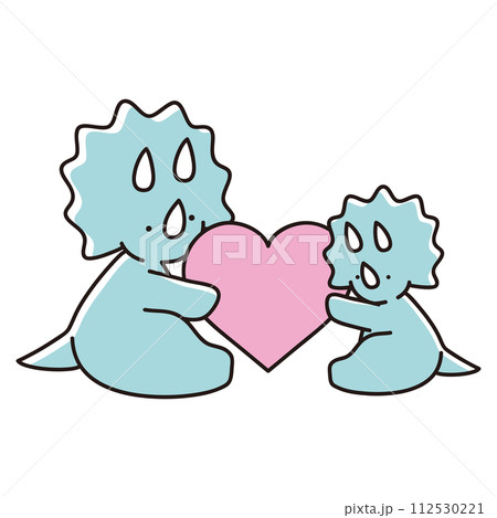 ハートを持つトリケラトプスの親子のイラスト ハートを持つトリケラトプスの親子のイラスト 112530221