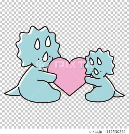 ハートを持つトリケラトプスの親子のイラスト ハートを持つトリケラトプスの親子のイラスト 112530221