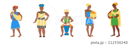 African People Character in Traditional Tribal Clothing Vector Set 112530240