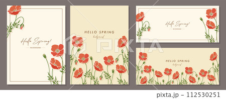 ポピー poppy 素材セット フレーム 背景 ベクターイラスト シンプル おしゃれ ポピー poppy 素材セット フレーム 背景 ベクターイラスト シンプル おしゃれ 112530251