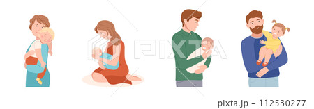 Mother and Father Love Their Kids Play and Embrace Them Vector Set 112530277