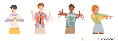 People Character Showing Positive Hand Gesture and Sign Vector Set 112530287