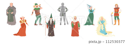 Fairy Tales Characters with Monk, Magician, King and Goldilocks Vector Set 112530377