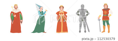 Fairy Tales Characters with King, Fairy, Queen, Knight and Prince Vector Set 112530379