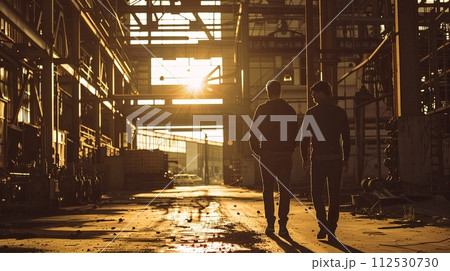 two men walking in an industrial factory on a...のイラスト素材 [112530730] - PIXTA