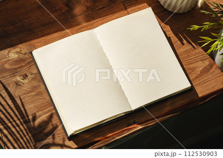 Books by the window on wooden windowsill in sunlight 112530903
