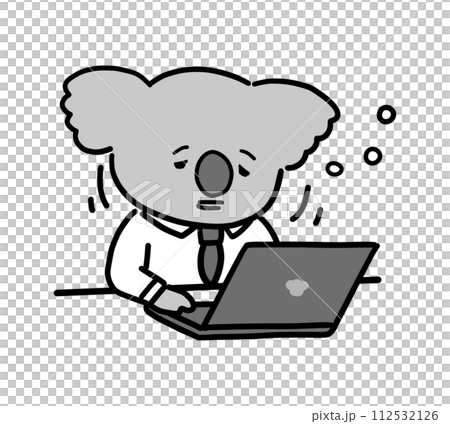 仕事中に居眠りをするコアラのキャラクター 112532126