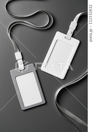 Blank badges on gray background copy space 112532632