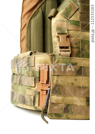 Close up of tactical bulletproof vest on white background 112533163