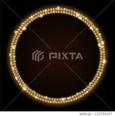 Gold mosaic round frame. Golden luxury fragment circle logo. Gold mosaic round frame. Golden luxury fragment circle logo. 112534167