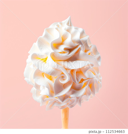 White texture of Vanilla ice cream with whipped cream on a stick on a pink background. Detailed pure creamy White texture of Vanilla ice cream with whipped cream on a stick on a pink background. Detailed pure creamy 112534663