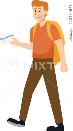 Man tourist characters with backpack, bag, and suitcases. 112534672