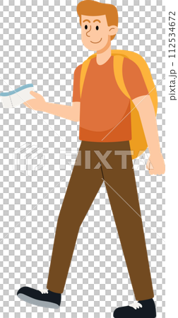 Man tourist characters with backpack, bag, and suitcases. 112534672