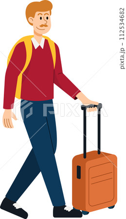 Man tourist characters with backpack, bag, and suitcases. 112534682