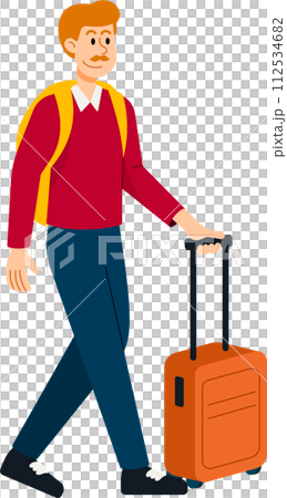 Man tourist characters with backpack, bag, and suitcases. 112534682