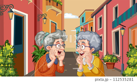 Chatty Neighbors in a Colorful Alley Chatty Neighbors in a Colorful Alley 112535281