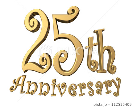 3DCG文字「25th Anniversary/25周年」ゴールド,金 112535409