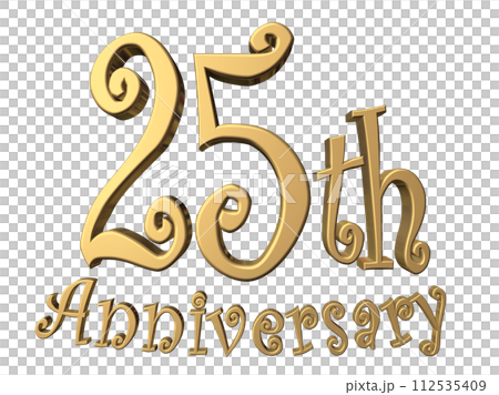 3DCG文字「25th Anniversary/25周年」ゴールド,金 112535409