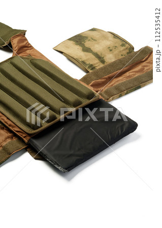 Close up of tactical bulletproof vest on white background 112535412