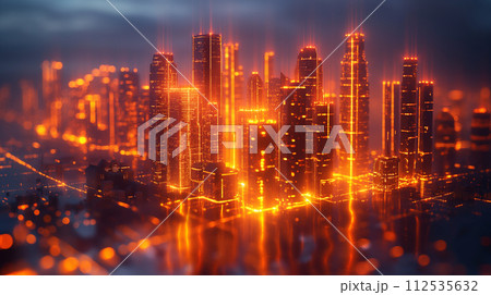 高層ビル群のネットワークイメージ 112535632